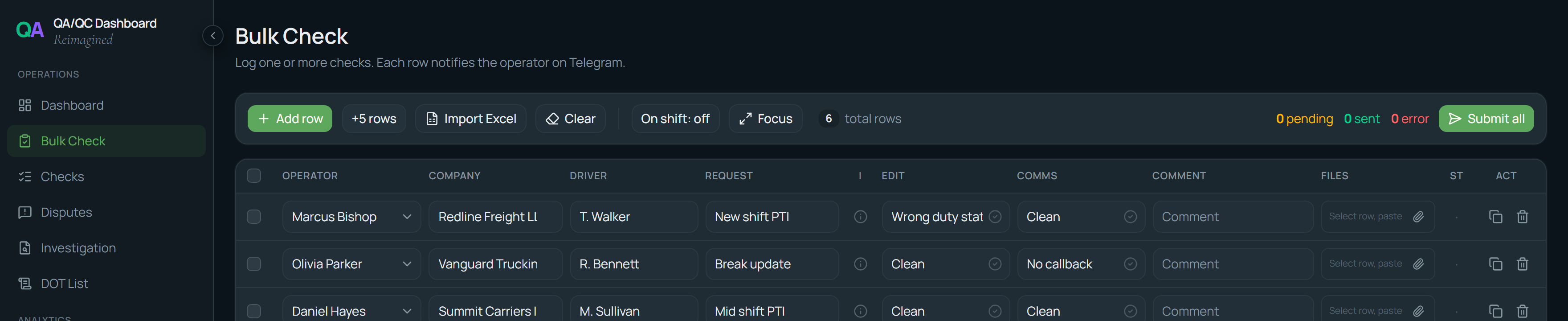 Bulk Check Entry — log many checks at once in your own queue, paste files into a row